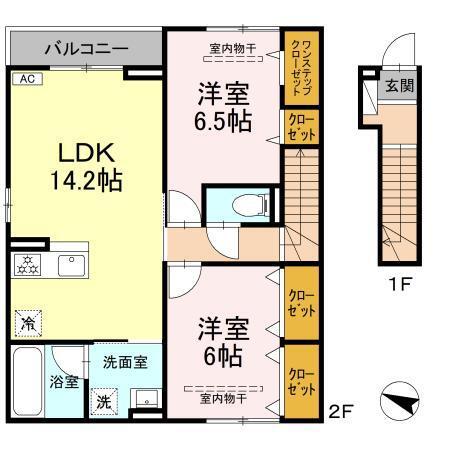 ヒルサイドテラス(2LDK/2階)の間取り写真