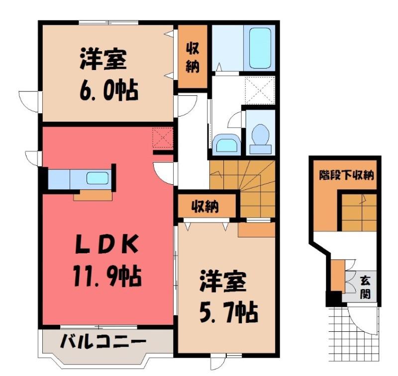 サニ-スクエアC(2LDK/2階)の間取り写真