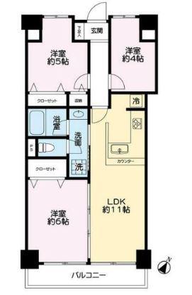 朝日広尾マンション(3LDK/3階)の間取り写真