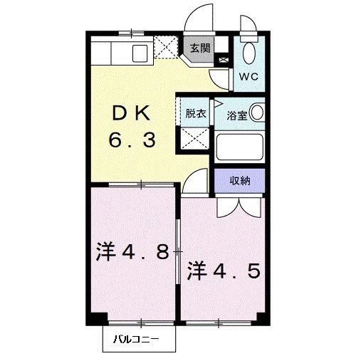 シティハイツ八王子(2DK/2階)の間取り写真