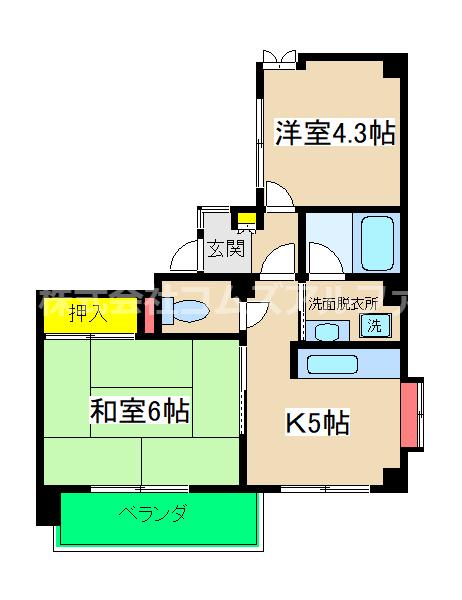 エクシード西谷(2K/4階)の間取り写真