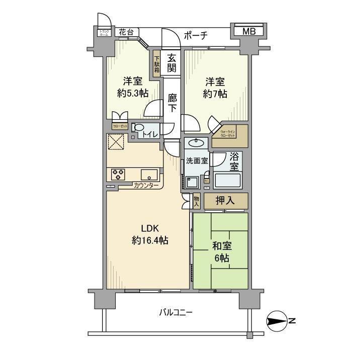 オーベルグランディオ萩中2号棟(3LDK/8階)の間取り写真