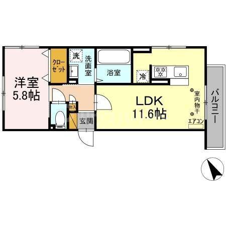 クレストI(1LDK/1階)の間取り写真