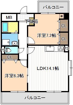 ベイシティ桔梗V(2LDK/5階)の間取り写真