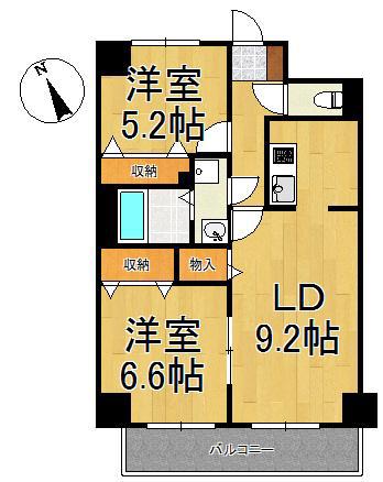 パークハイツ万代(2LDK/4階)の間取り写真