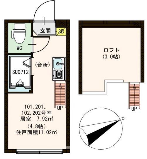ハーモニーテラス練馬(ワンルーム/1階)の間取り写真