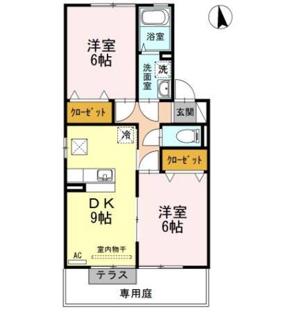 アクシス南島田A(2LDK/1階)の間取り写真
