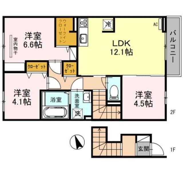グレイシャス天美 B棟(3LDK/2階)の間取り写真