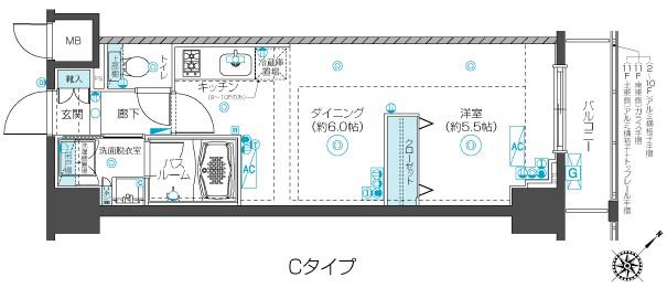 フェニックス新横濱クアトロ(ワンルーム/10階)の間取り写真