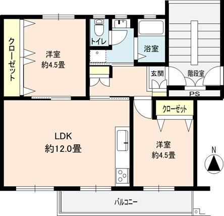 幸町西団地(2LDK/5階)の間取り写真