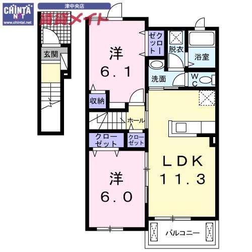 エクシブ 1(2LDK/2階)の間取り写真