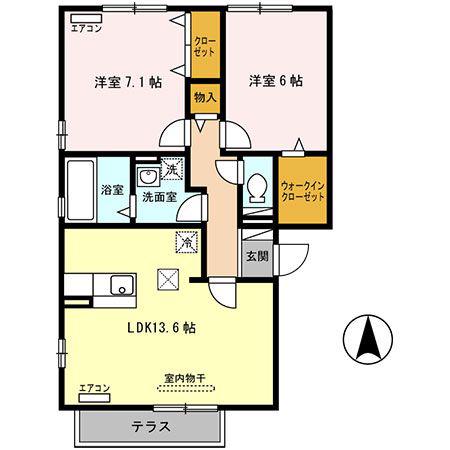 グラン・ドゥールA(2LDK/1階)の間取り写真