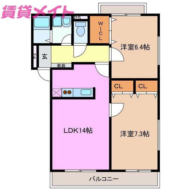 アレグリアN(2LDK/2階)の間取り写真