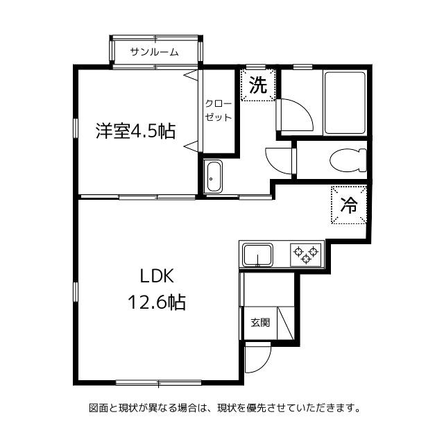 富山地鉄不二越上滝 不二越駅 徒歩27分 2階建 築11年(1LDK/1階)の間取り写真