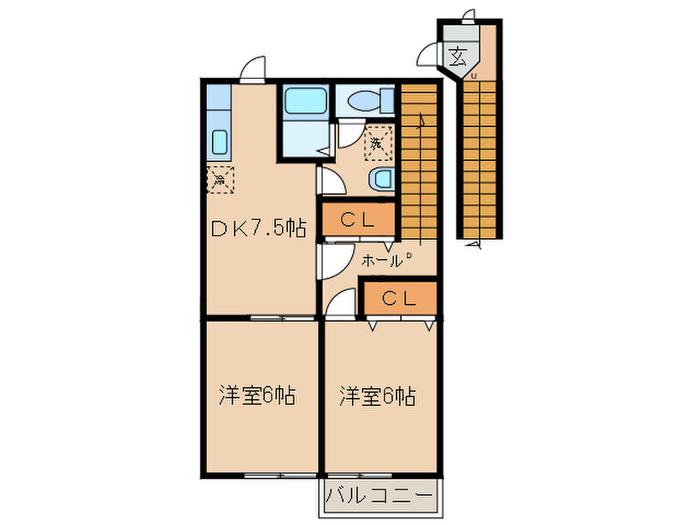 ファミール・ドゥ・クイーン(2DK/2階)の間取り写真