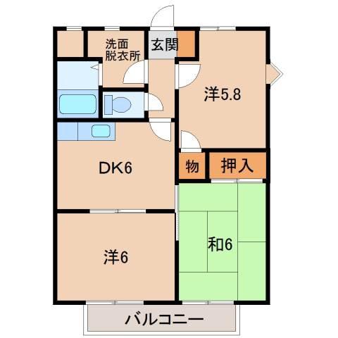 グリーンフルカルム(3DK/2階)の間取り写真