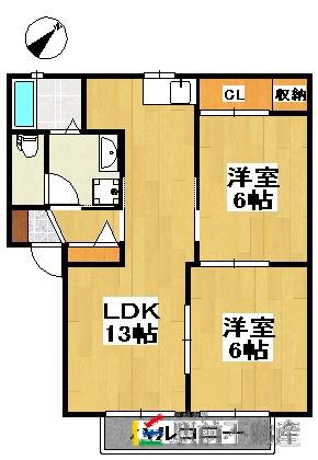 アネックス都府楼A(3DK/2階)の間取り写真