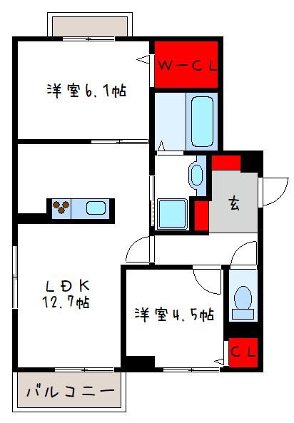 ヴィヴレウーノ(2LDK/3階)の間取り写真