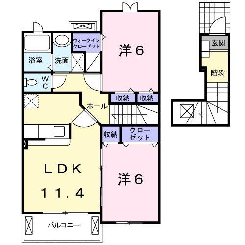 メゾン・ドゥアン B(2LDK/2階)の間取り写真