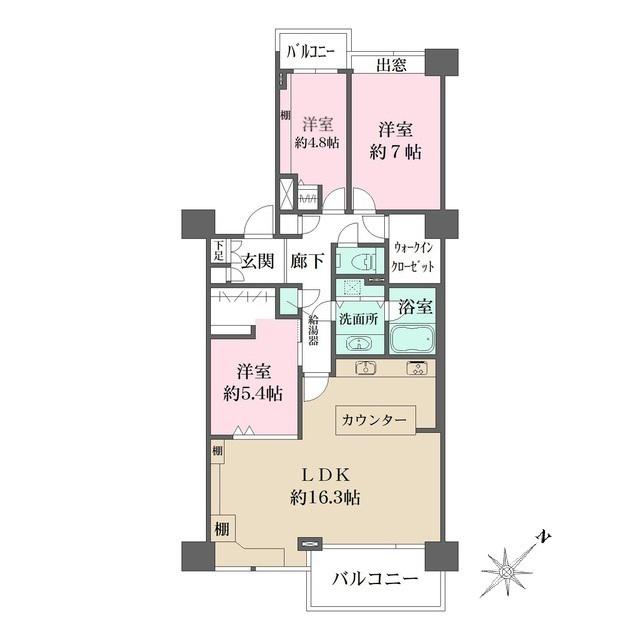 新百合ヶ丘パークハウス(3LDK/3階)の間取り写真