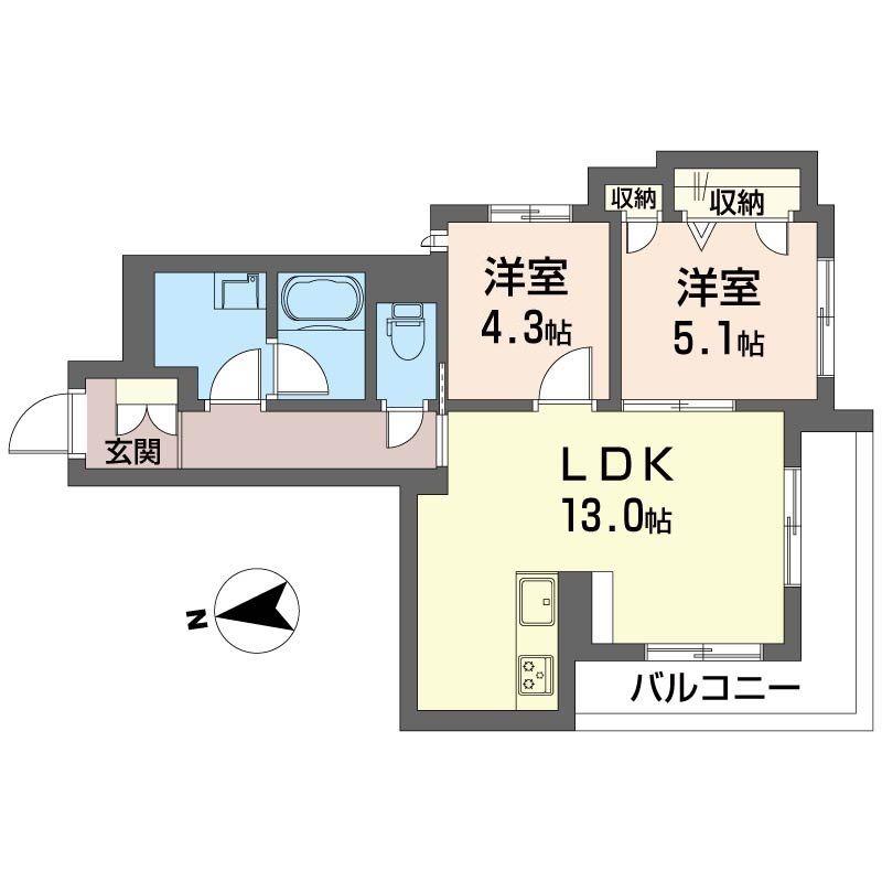 ヴィアフィーデ経堂(2LDK/2階)の間取り写真