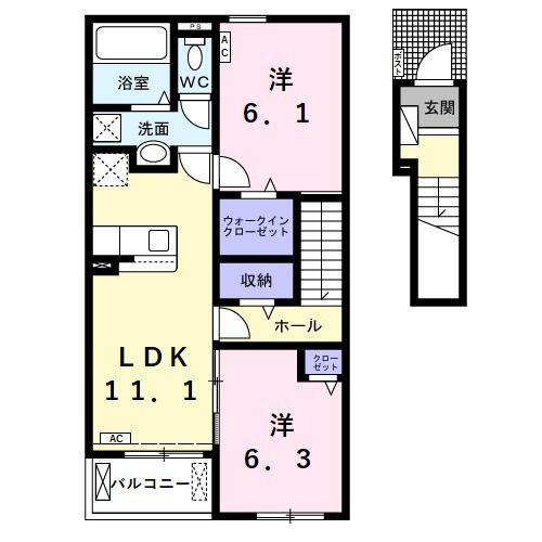 フィオーレ笠木 B(2LDK/2階)の間取り写真