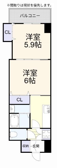グランディ下曽根(2K/2階)の間取り写真
