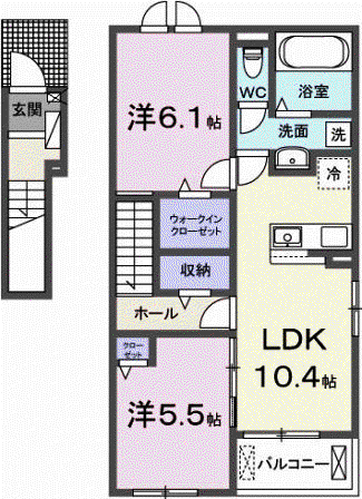 ラ・ルミエール A(2LDK/2階)の間取り写真