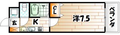 プランドール三萩野(1K/2階)の間取り写真