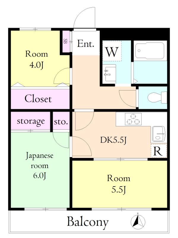 グランドール国分寺(3DK/2階)の間取り写真