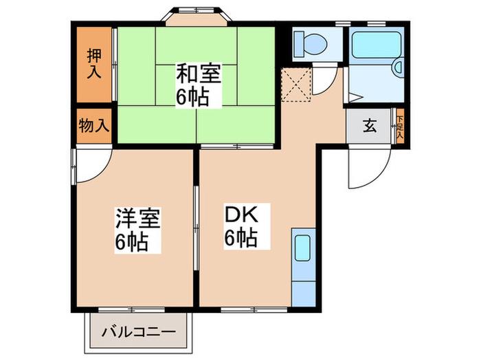 エントピアIIA(2DK/2階)の間取り写真