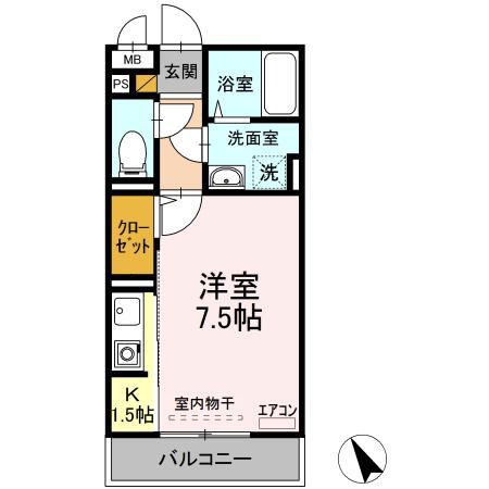 グレースライフ泉ヶ森(1K/3階)の間取り写真