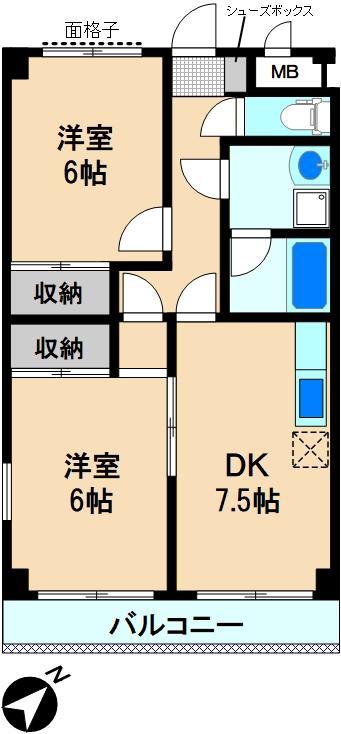 メゾンドール諏訪坂(2DK/3階)の間取り写真