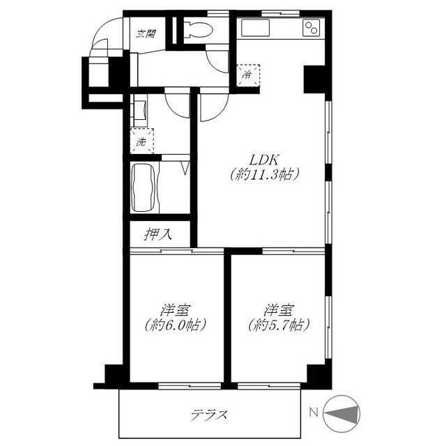 中落合ガーデニア(2LDK/1階)の間取り写真