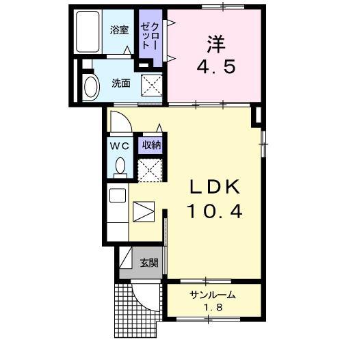 プレドフルールII(1LDK/1階)の間取り写真