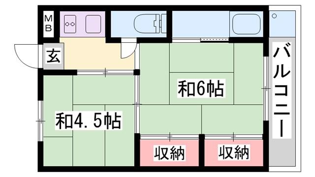 ビレッジハウス今在家(2K/4階)の間取り写真