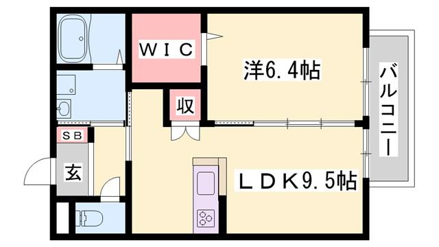 ラポール浜の宮(1LDK/1階)の間取り写真