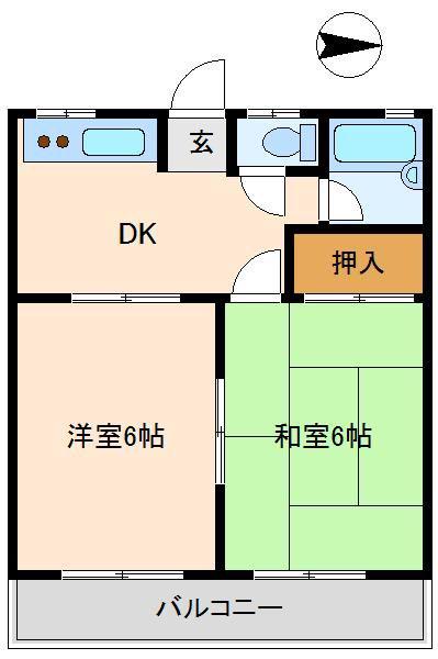 イノコーポ3(2DK/2階)の間取り写真