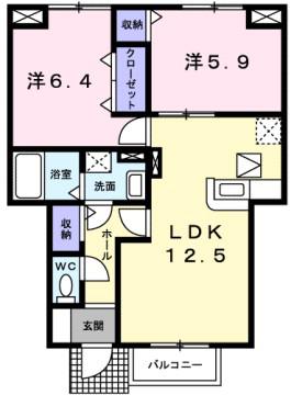 ソレイユ白浜北I(2LDK/1階)の間取り写真