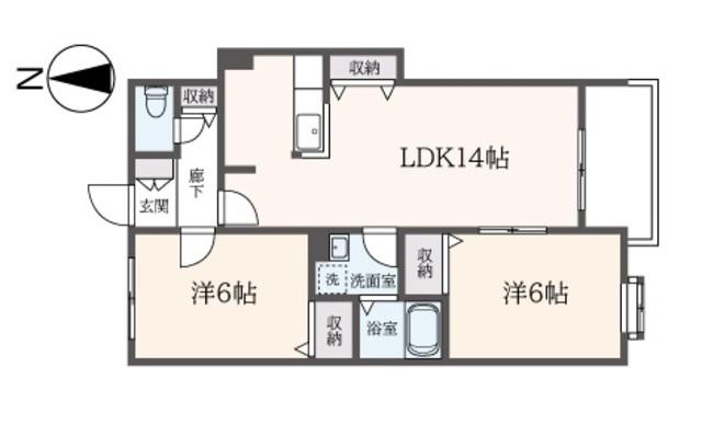 ソレイユ藤塚町(2LDK/1階)の間取り写真