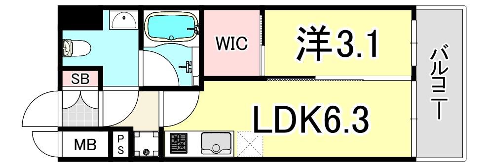 ヴェール尼崎城(1DK/2階)の間取り写真