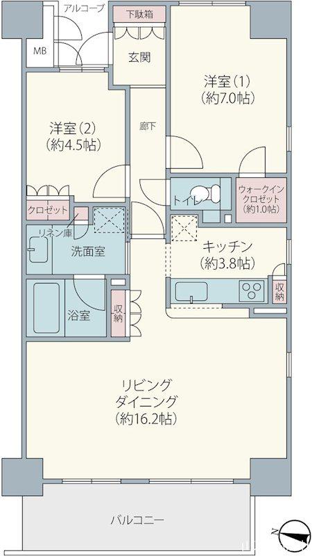 プレシオ 南ユーカリが丘(2LDK/2階)の間取り写真