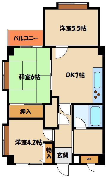 ベネフィス魚住II(3LDK/3階)の間取り写真