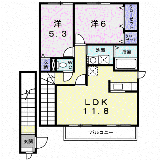 パレス榎本(2LDK/2階)の間取り写真