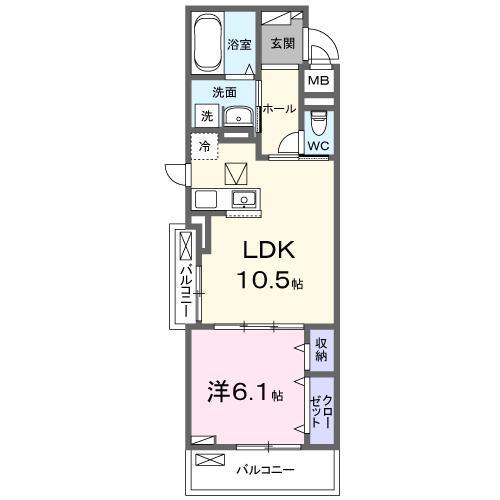 AMRITA V(1LDK/1階)の間取り写真