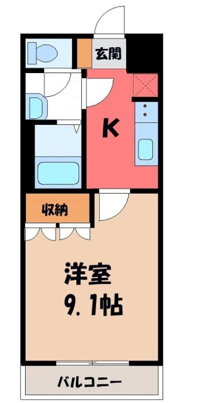 パークサイド(1K/1階)の間取り写真