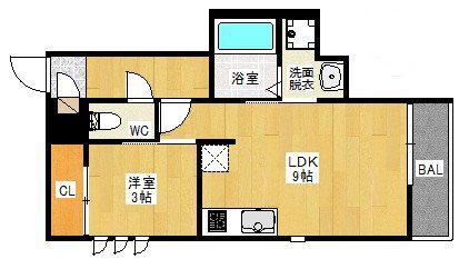 GRANDTIC PARK SIDE 大橋(1LDK/1階)の間取り写真