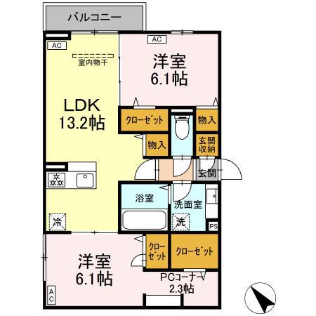 レーヴェ前原町(2LDK/3階)の間取り写真