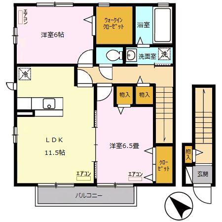 プランドールB棟(2LDK/2階)の間取り写真