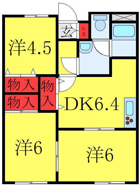 SKハイツ芝新町(3DK/2階)の間取り写真